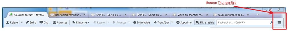 Thunderbird - Bouton Thunderbird sans barre de menus