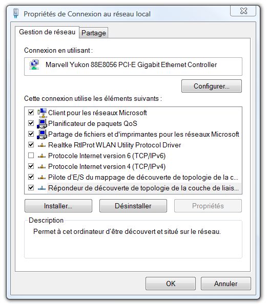 Vista - propriétés de la carte réseau