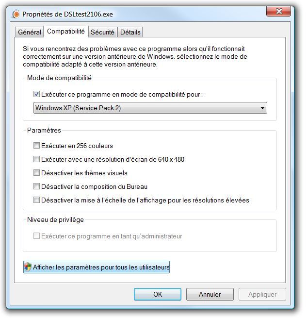 Mode compatibilité - pour tous les utilisateurs