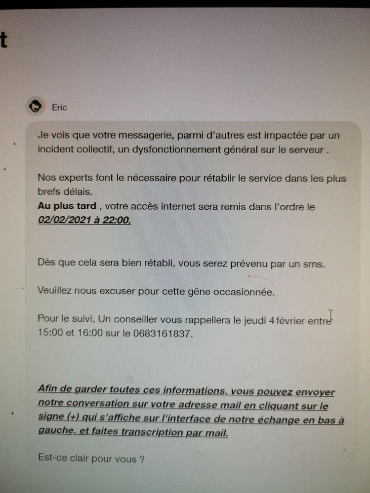 Voilà la réponse d'orange