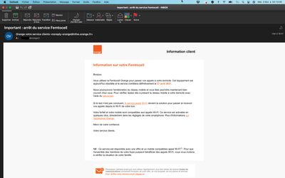 Mail envoyé au client Femtocell