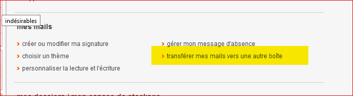 Cliquer sur transférer mes mails