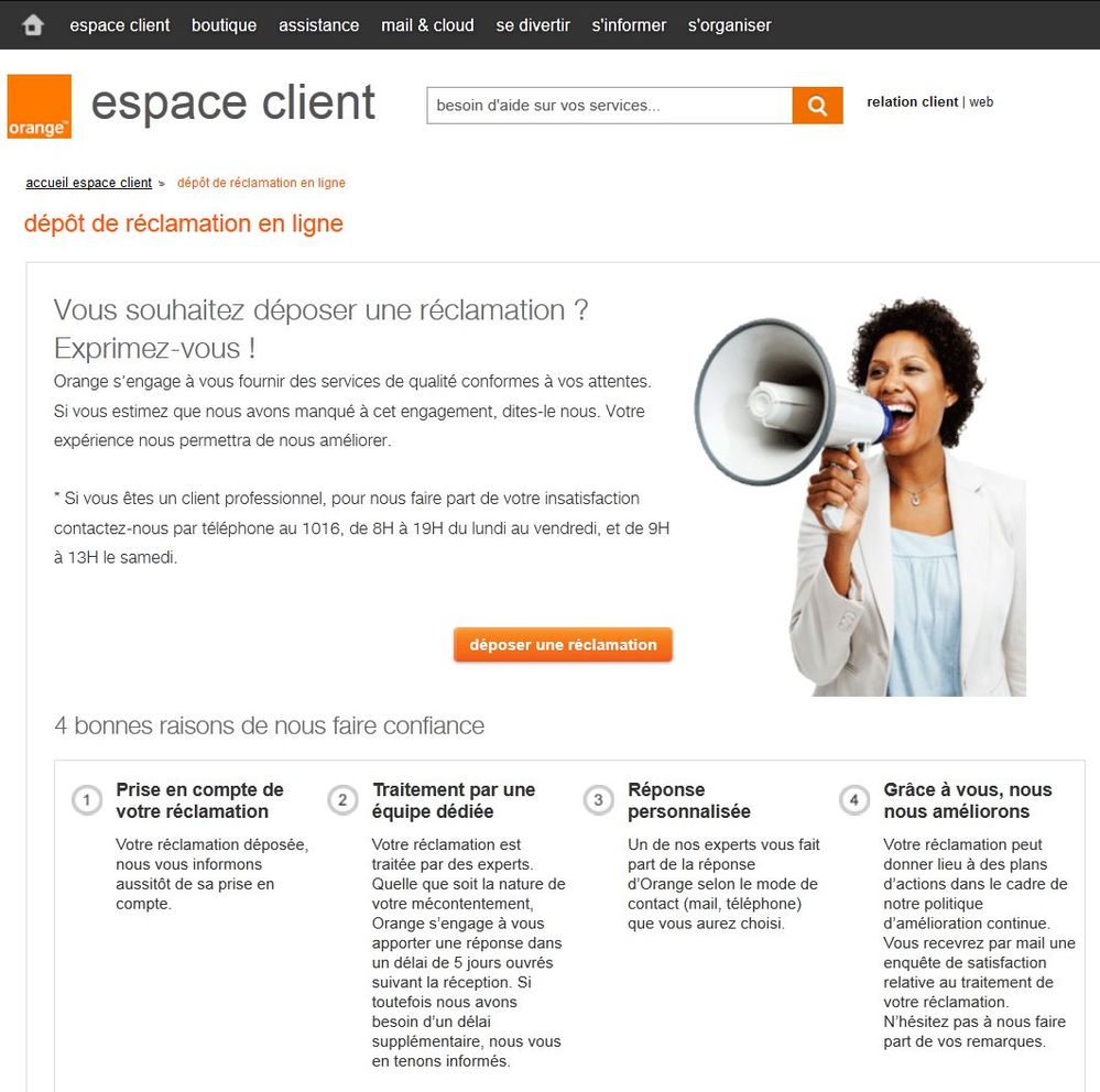 Dépot de réclamation en ligne