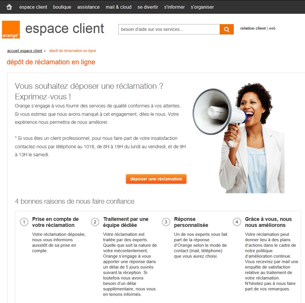 Dépot de réclamation en ligne