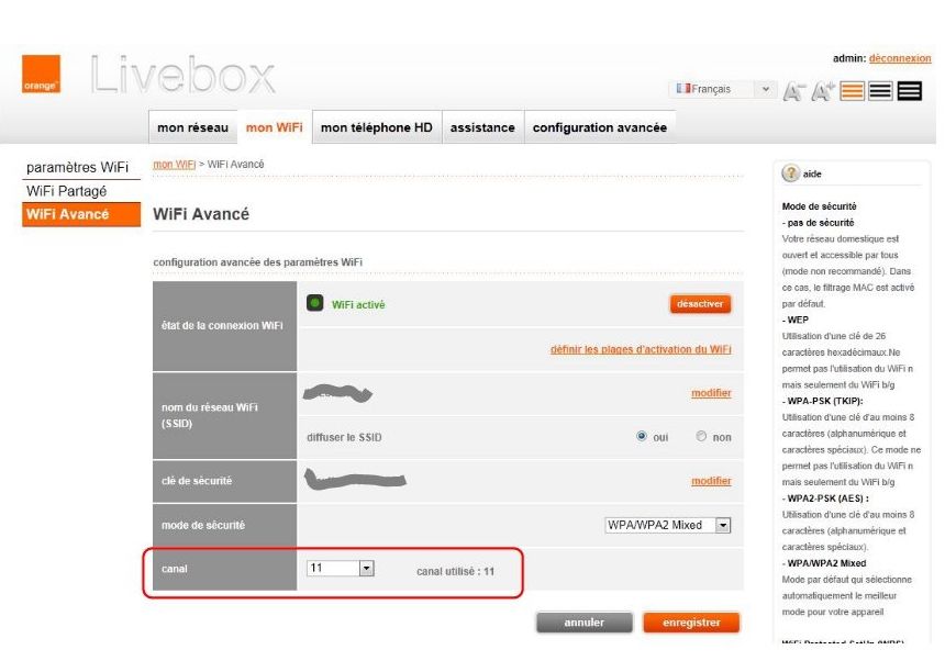 Livebox Play - Paramétrage du WiFi
