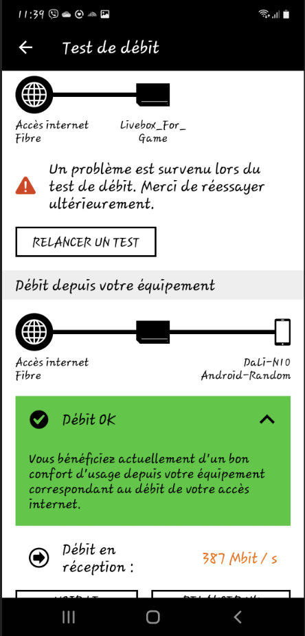 Bug sur le test livebox vers serveur si fait sans boitier fibre alors ne marche pas