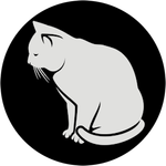 Chat blanc assis de profil, dans cercle noir (256 pixels).png