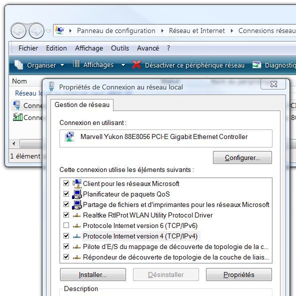Proprités carte Ethernet