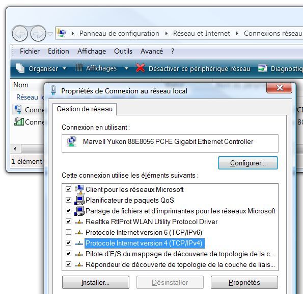 Propriétés carte Ethernet