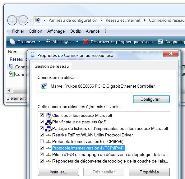 Propriétés carte Ethernet