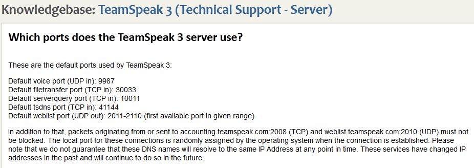 TS3 server - ports utilisés