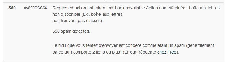Erreur SMTP 550