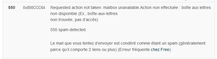 Erreur SMTP 550