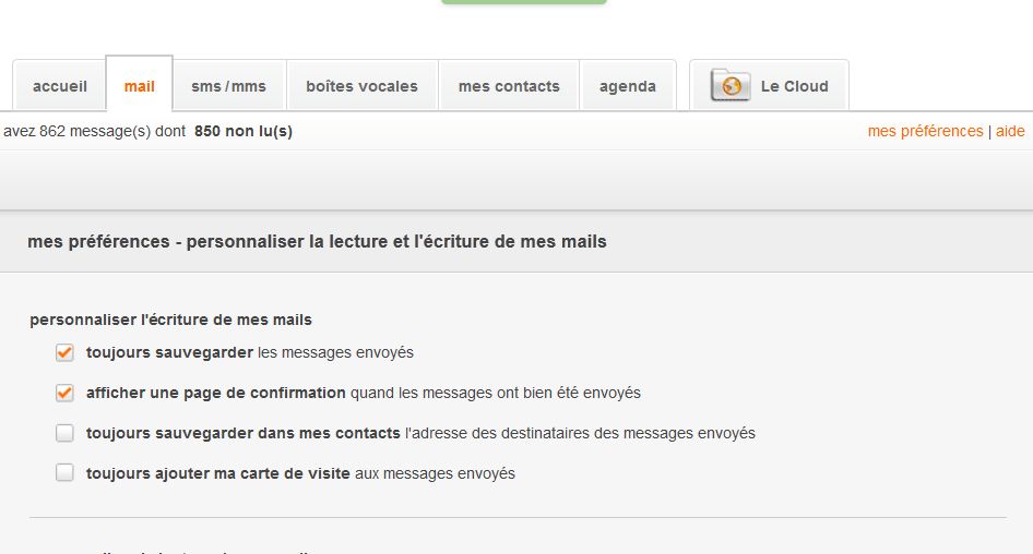 Mail Orange - préférences