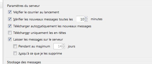 Thunderbird - paramètres du serveur