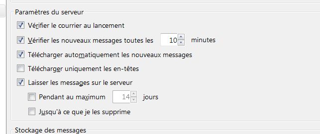 Thunderbird - paramètres du serveur
