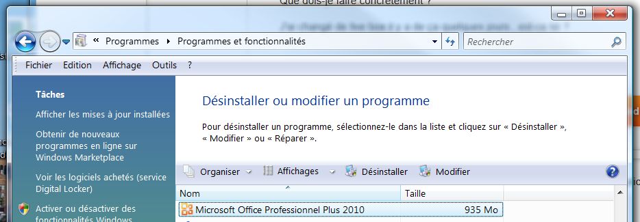 Panneau de config - réparer un programme