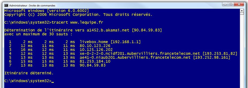 Traceroute lequipe.fr