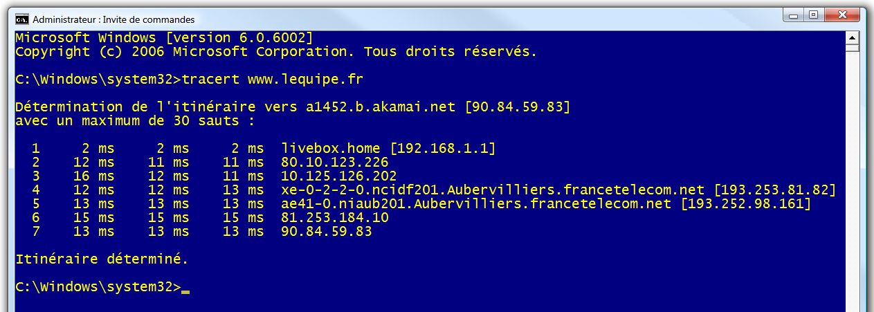 Traceroute lequipe.fr