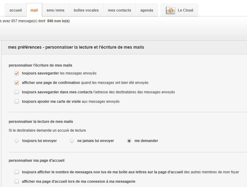 Messagerie Orange - Préférences