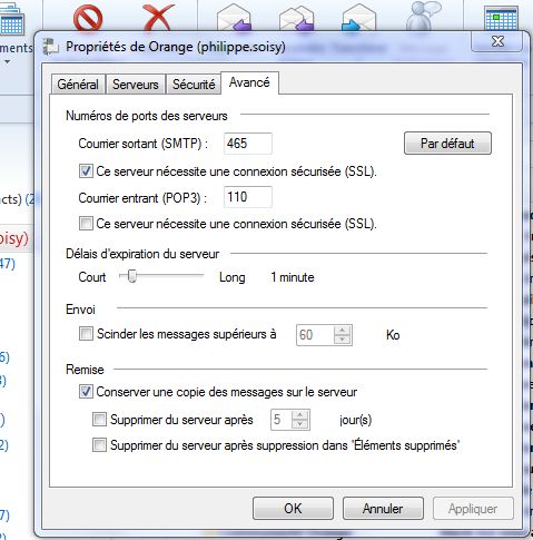 Windows Live Mail - paramétrage rétention mails