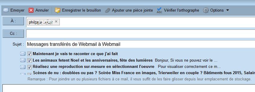 Transfert de messages de webmail à Webmail