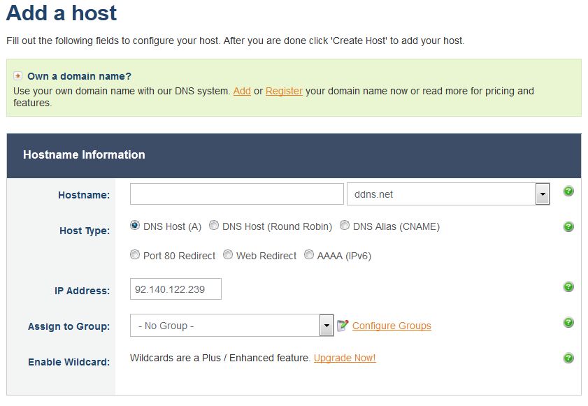 No-Ip création de Host