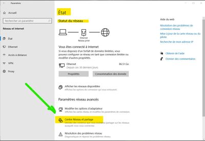 >>>>>>     Cliquer sur centre Réseau et Partage     <<<<<