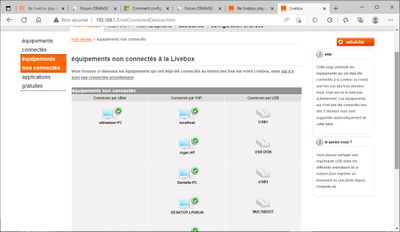 équipements déconnectés livebox