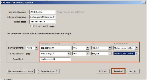 Paramétrage de Thunderbird