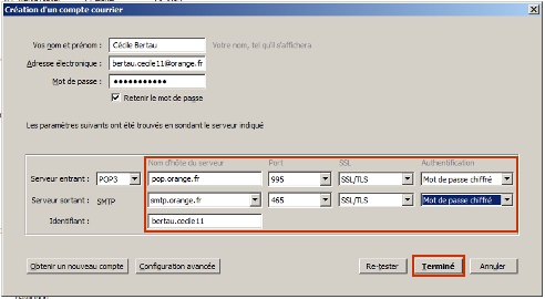 Paramétrage de Thunderbird