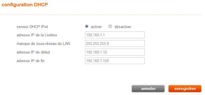 Livebox - Configuration DHCP