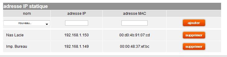 Livebox - Définitions d'adresses fixes