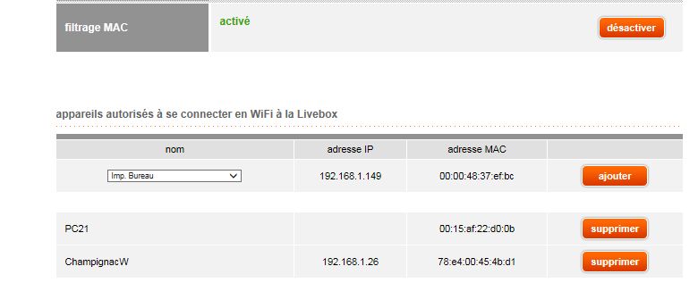 Livebox - Filtrage MAC