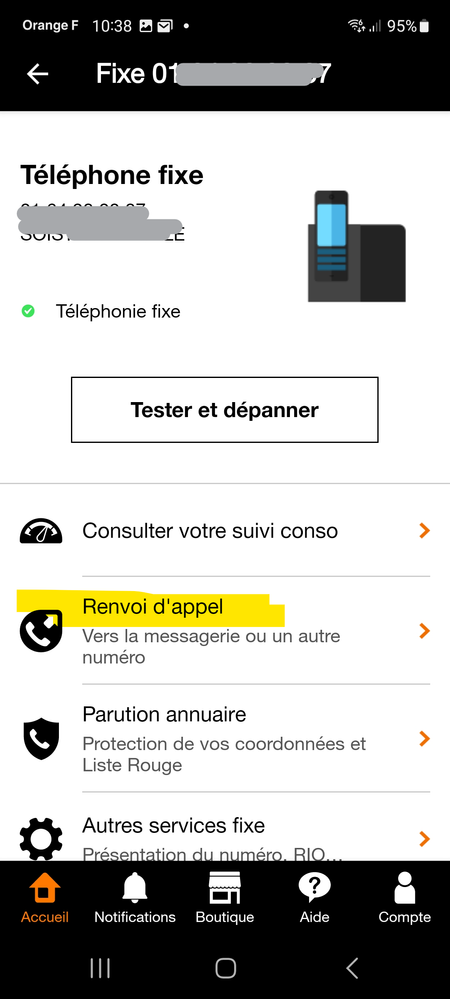 2- dans le fixe - choisir  le Renvoi