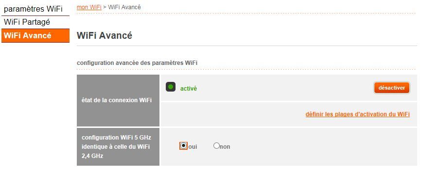 Gestion wifi avancé - 2.4 et 5 Ghz