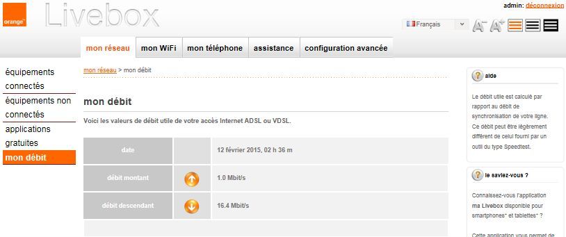 Livebox - Mon débit