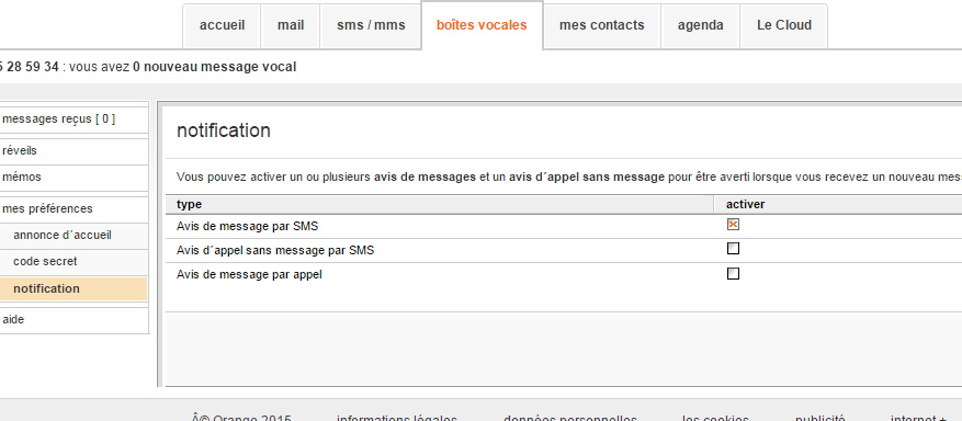 Orange - boite  vocale - notification sans mail